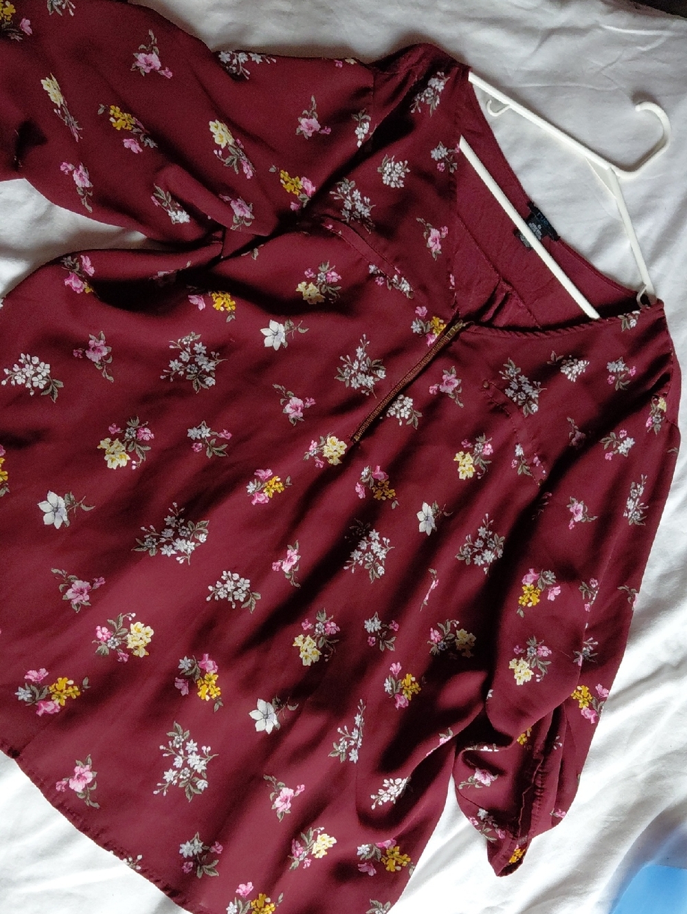 Women’s Burgundy Floral Blouse - Lightweight V-Neck Top